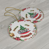 Peace Joy Presents Pigs Under Tree Ceramic Ornament