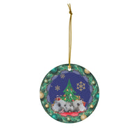 Three Pigs Under Christmas Tree Ceramic Ornament