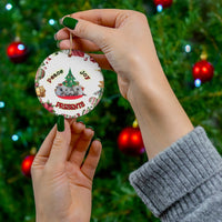 Peace Joy Presents Pigs Under Tree Ceramic Ornament