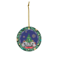 Three Pigs Under Christmas Tree Ceramic Ornament