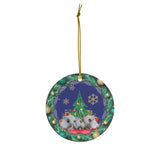 Three Pigs Under Christmas Tree Ceramic Ornament