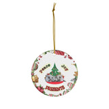 Peace Joy Presents Pigs Under Tree Ceramic Ornament